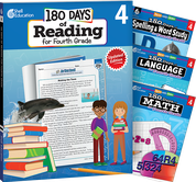 180 Days Reading, Spelling, Language, & Math Grade 4: 4-Book Set