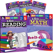 180 Days Reading, Math, Problem Solving, Writing, & Language Grade 5: 5-Book Set
