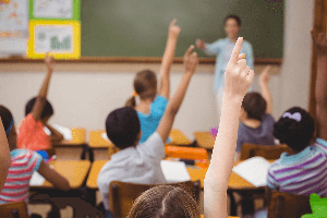 Students Raising Hands in Classroom