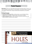 Holes Reader Response Writing Prompts