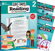 180 Days Reading, Spelling, Language, & Math Grade 2: 4-Book Set