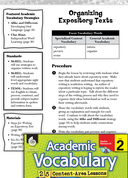 Organizing Expository Texts: Academic Vocabulary Level 2