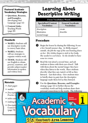 Learning About Descriptive Writing: Academic Vocabulary Level 1