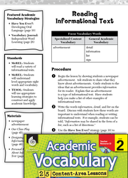 Reading Informational Text: Academic Vocabulary Level 2