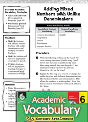 Adding Mixed Numbers with Unlike Denominators: Academic Vocabulary Level 6
