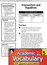 Expressions and Equations: Academic Vocabulary Level 5