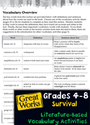 Literature-Based Vocabulary Activities Survival Stories: Grades 4-8