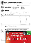 Quick Science Lab: What Happens When Ice Melts? Grades K-2