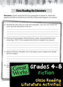 Close Reading Literature Activities Fiction: Grades 4-8