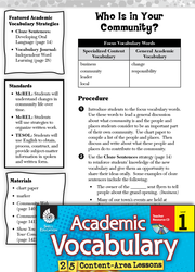 Who Is In Your Community?: Academic Vocabulary Level 1