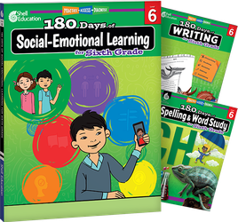 180 Days Social-Emotional Learning, Writing, & Spelling Grade 6: 3-Book Set