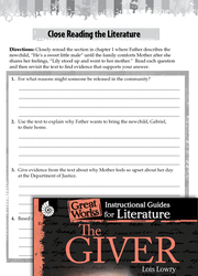 The Giver Close Reading and Text-Dependent Questions